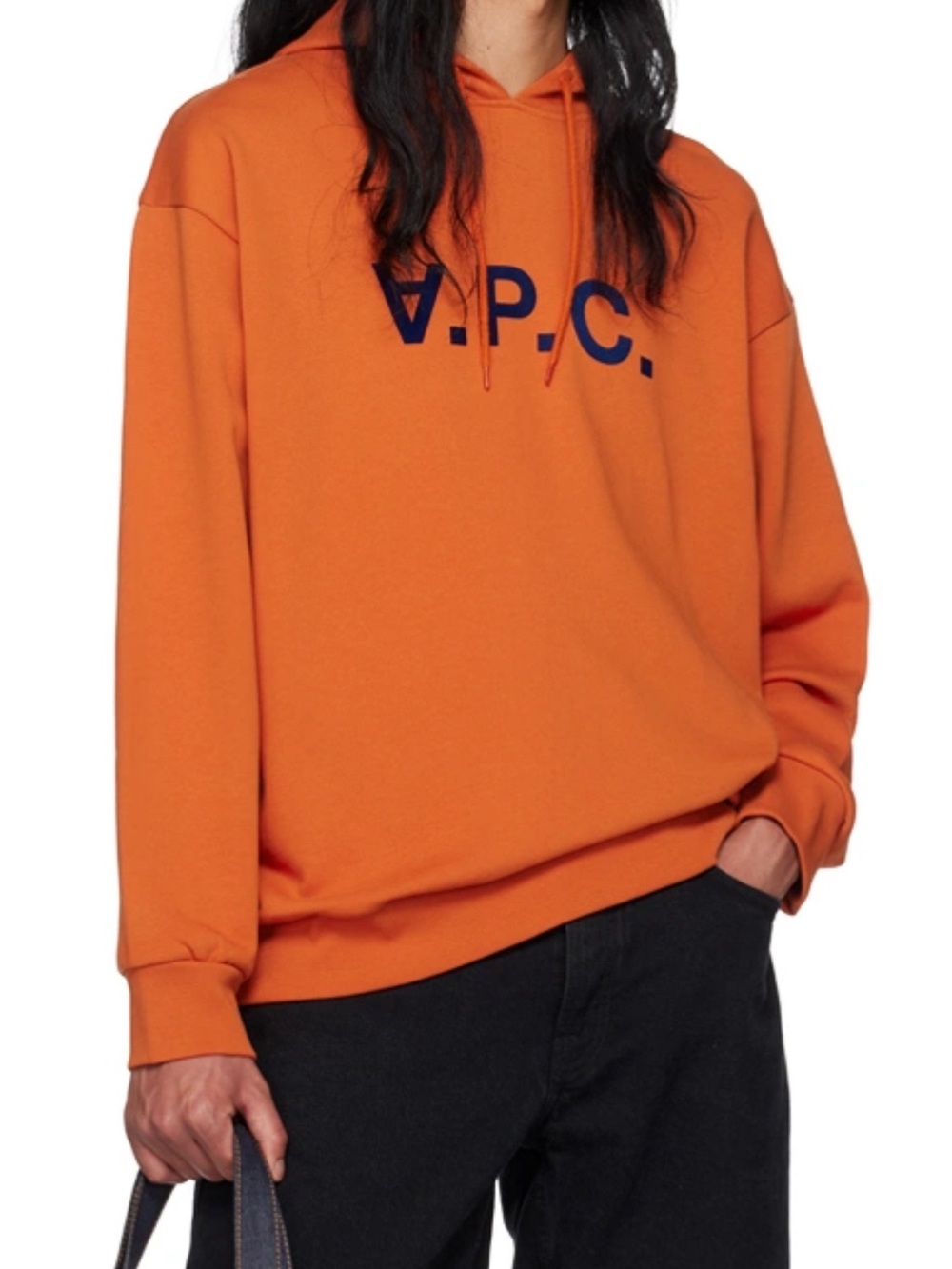 A.P.C. Milo Orange Pullover Hoodie French Terry Navy Logo VPC Mens Size XL NWT